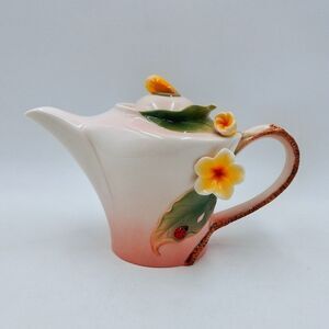 Pier 1 Imports Ladybug Daydreams Teapot 3D Lady Bug Pink Hand Painted Porcelain